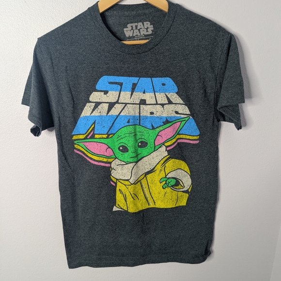 Star Wars Tops - Star Wars Dark‎ Gray Tee with Colorful Baby Yoda